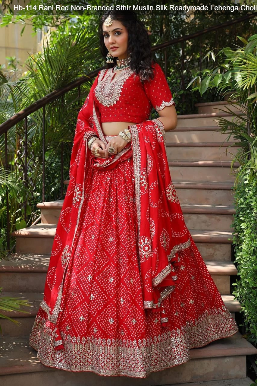 Hb-114 Rani Red Non-Branded Sthir Muslin Silk Readymade Lehenga Choli