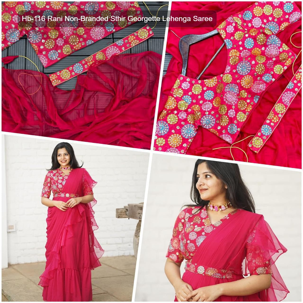 Hb-116 Rani Non-Branded Sthir Georgette Lehenga Saree
