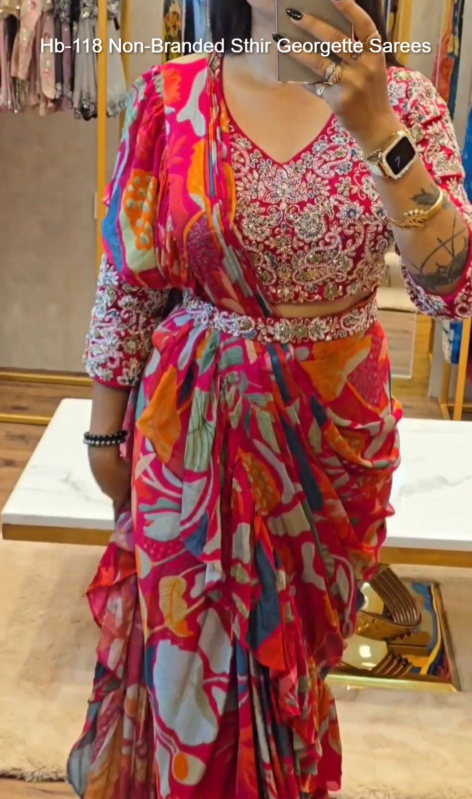 Hb-118 Non-Branded Sthir Georgette Sarees