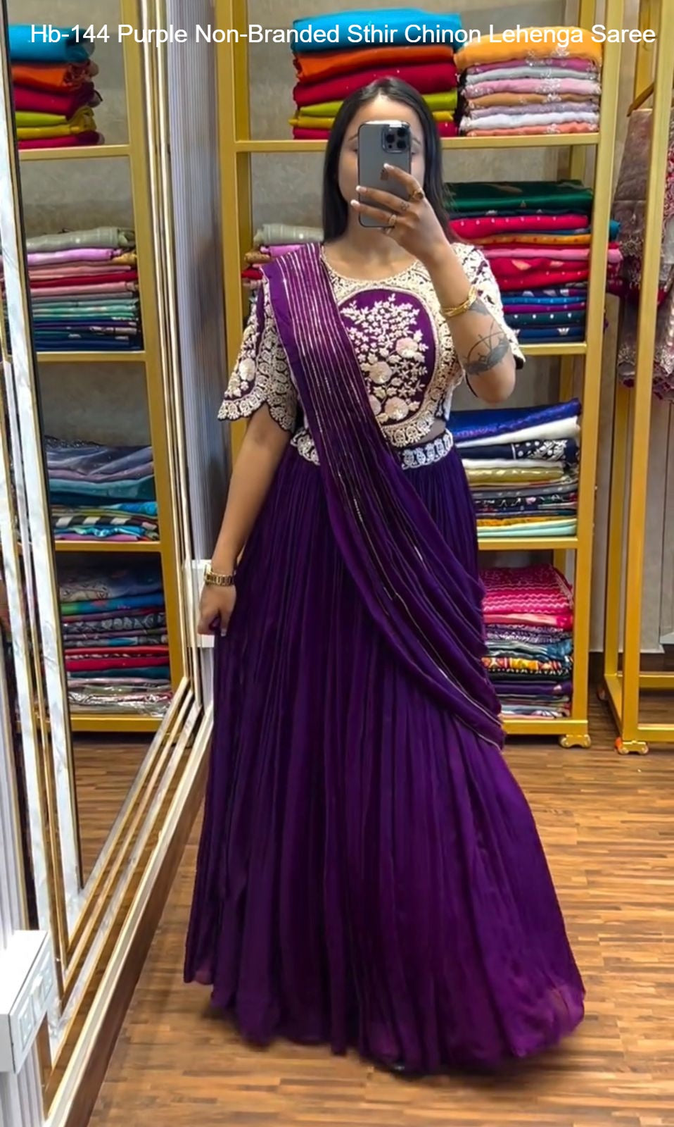 Hb-144 Purple Non-Branded Sthir Chinon Lehenga Saree