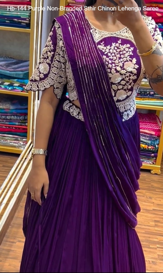 Hb-144 Purple Non-Branded Sthir Chinon Lehenga Saree