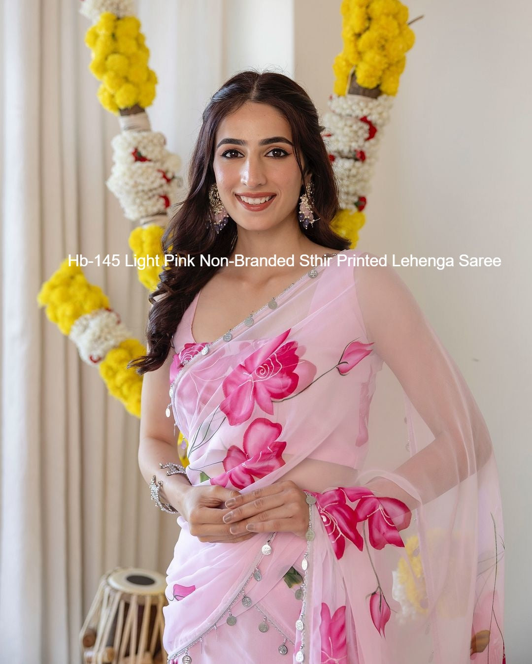 Hb-145 Light Pink Non-Branded Sthir Printed Lehenga Saree
