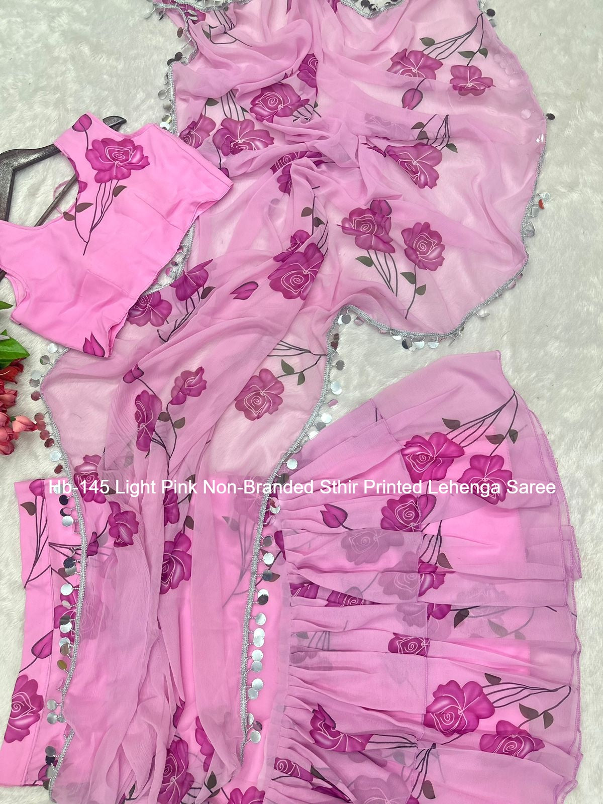 Hb-145 Light Pink Non-Branded Sthir Printed Lehenga Saree