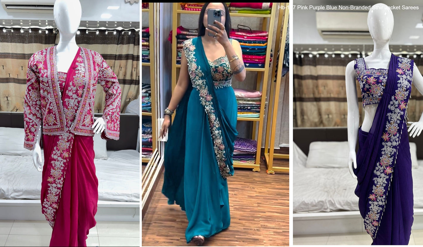 Hb-147 Pink Purple Blue Non-Branded Sthir Jacket Sarees