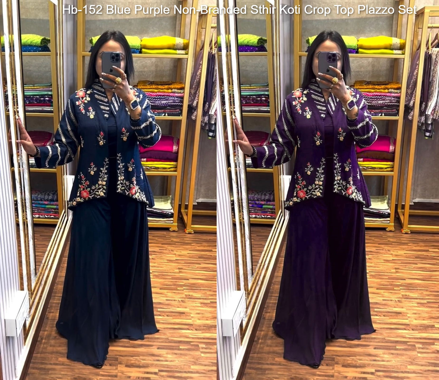 Hb-152 Blue Purple Non-Branded Sthir Koti Crop Top Plazzo Set