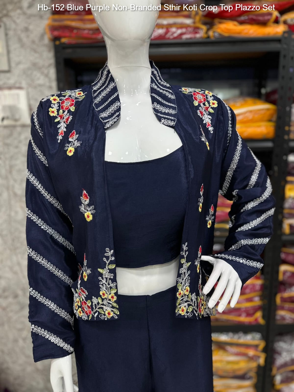 Hb-152 Blue Purple Non-Branded Sthir Koti Crop Top Plazzo Set