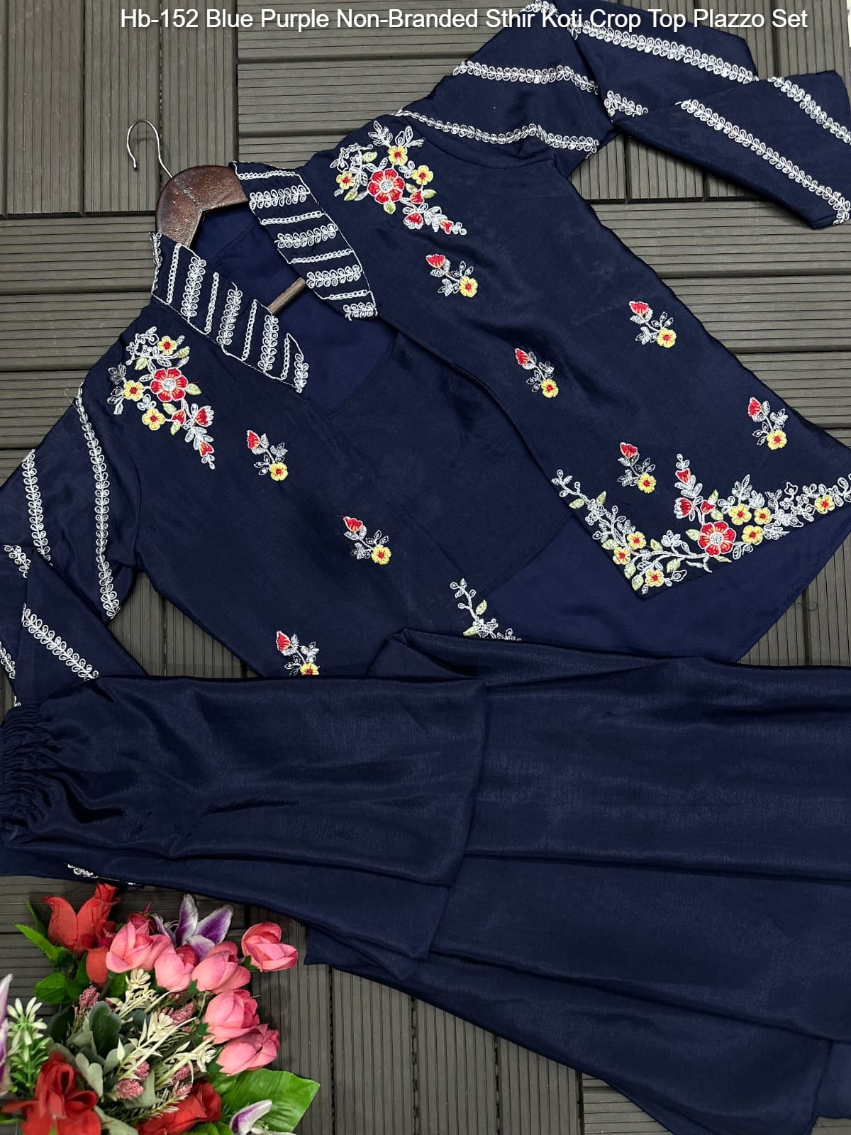 Hb-152 Blue Purple Non-Branded Sthir Koti Crop Top Plazzo Set