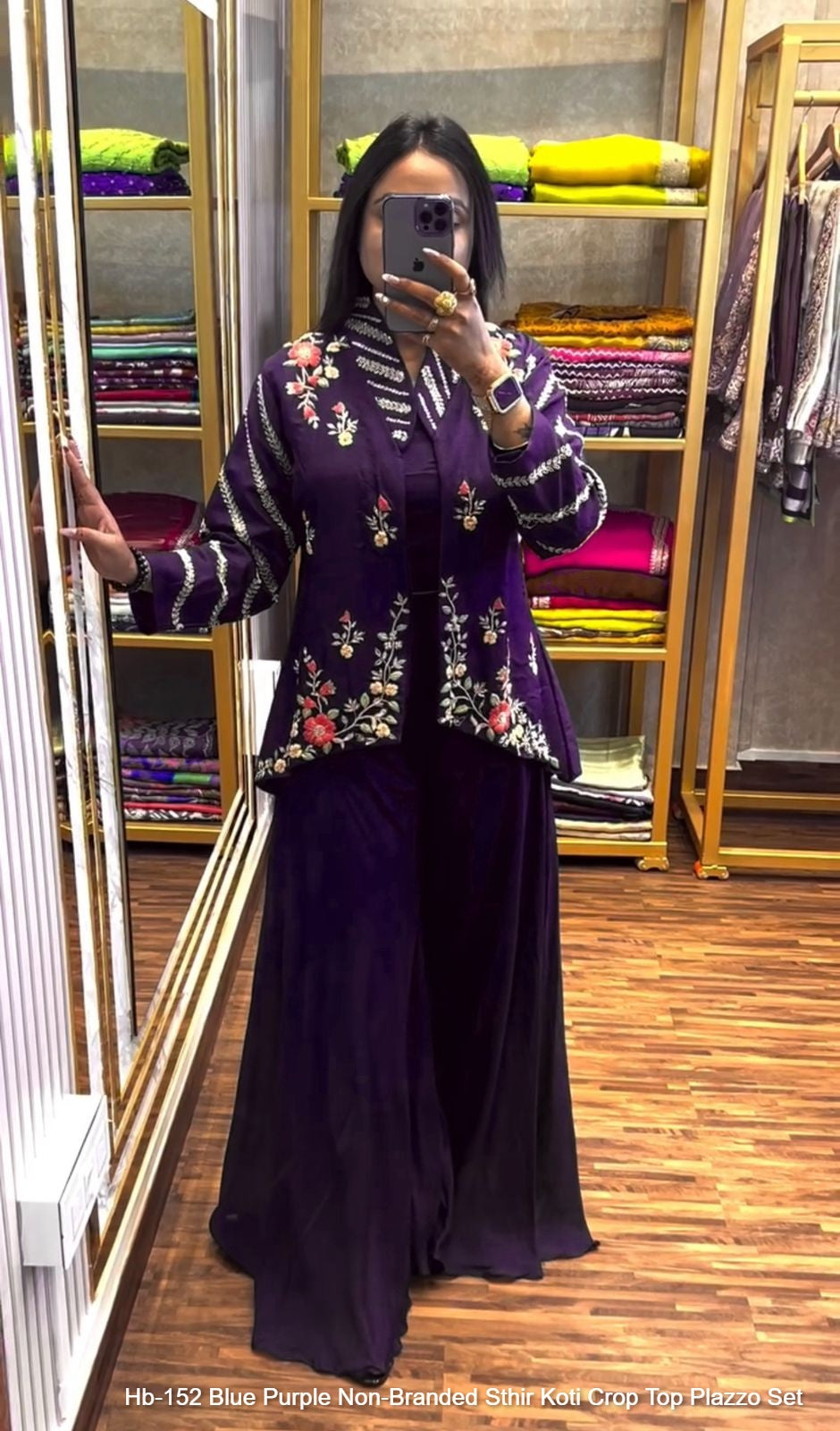 Hb-152 Blue Purple Non-Branded Sthir Koti Crop Top Plazzo Set