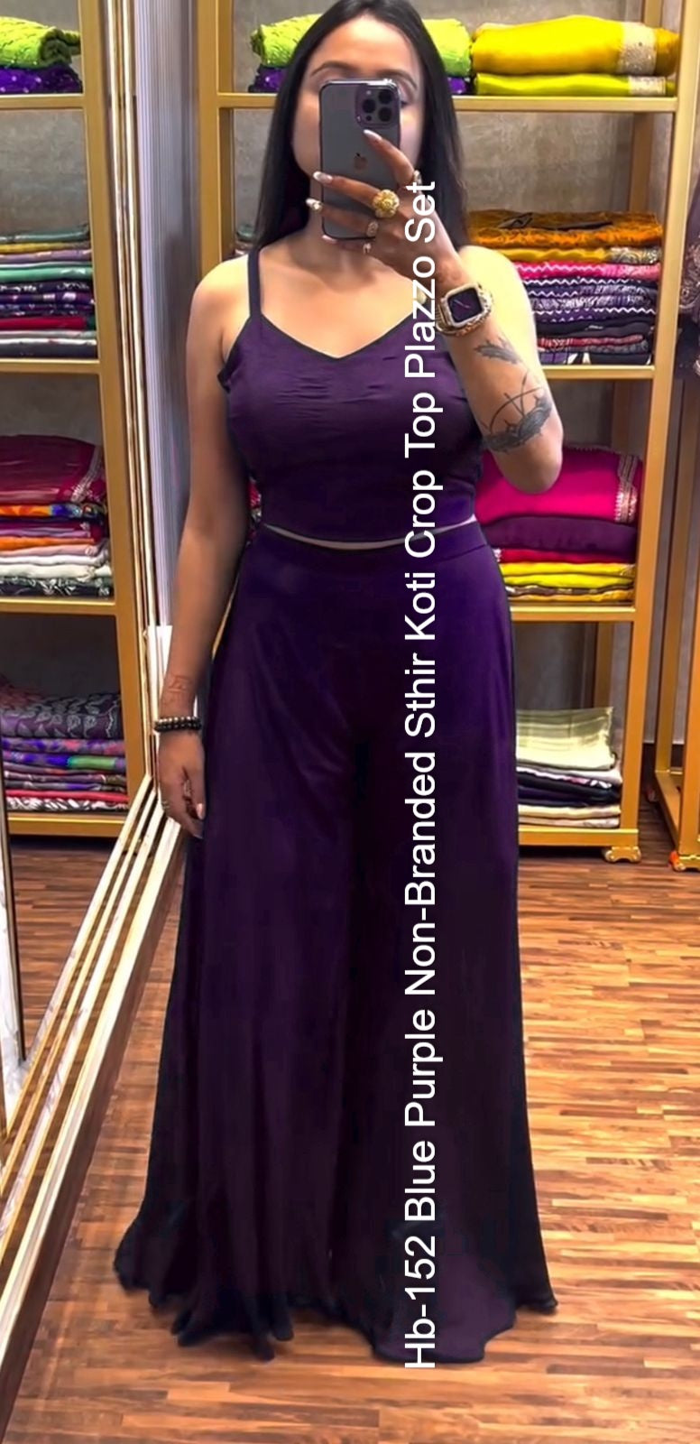 Hb-152 Blue Purple Non-Branded Sthir Koti Crop Top Plazzo Set