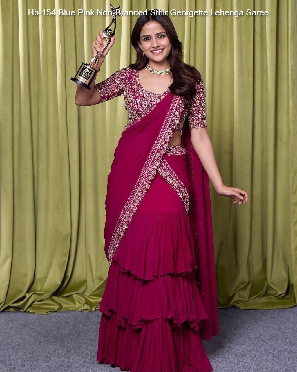 Hb-154 Blue Pink Non-Branded Sthir Georgette Lehenga Saree