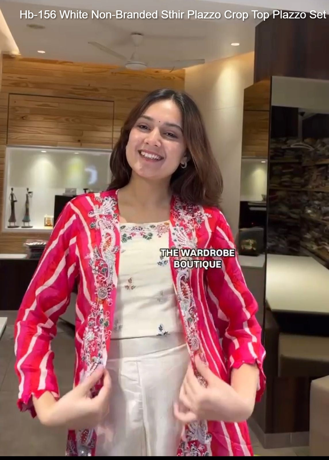 Hb-156 White Non-Branded Sthir Plazzo Crop Top Plazzo Set