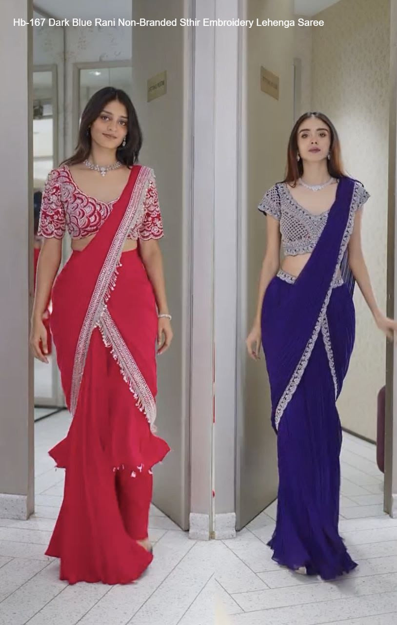 Hb-167 Dark Blue Rani Non-Branded Sthir Embroidery Lehenga Saree