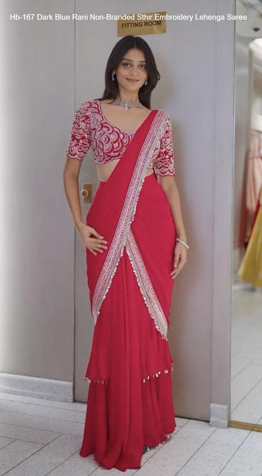 Hb-167 Dark Blue Rani Non-Branded Sthir Embroidery Lehenga Saree