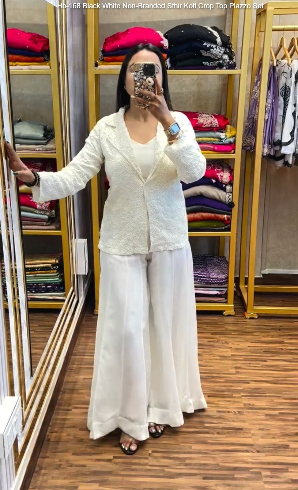Hb-168 Black White Non-Branded Sthir Koti Crop Top Plazzo Set