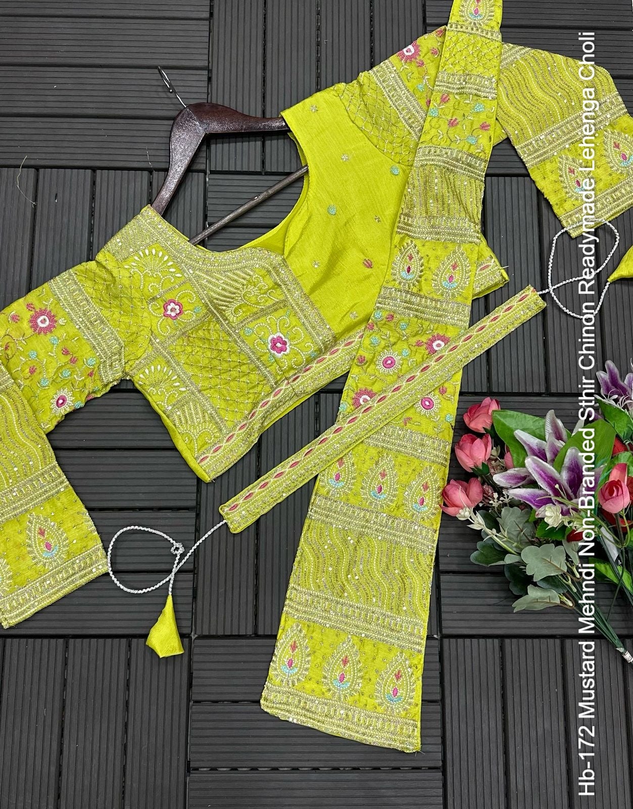 Hb-172 Mustard Mehndi Non-Branded Sthir Chinon Readymade Lehenga Choli