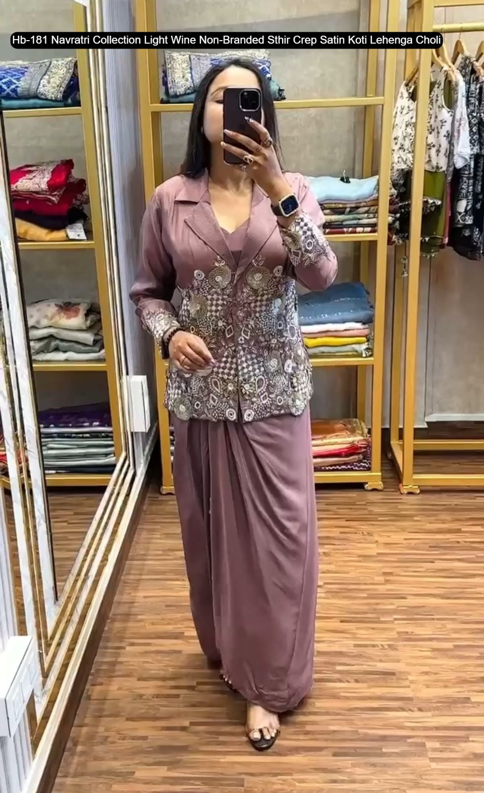 Hb-181 Navratri Collection Light Wine Non-Branded Sthir Crep Satin Koti Lehenga Choli