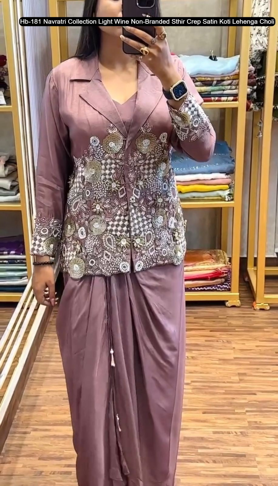 Hb-181 Navratri Collection Light Wine Non-Branded Sthir Crep Satin Koti Lehenga Choli
