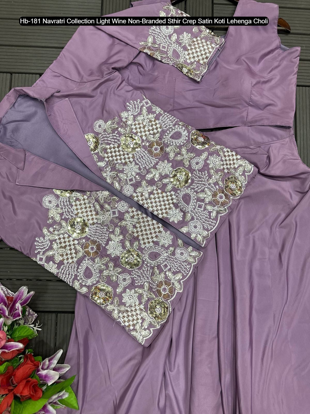 Hb-181 Navratri Collection Light Wine Non-Branded Sthir Crep Satin Koti Lehenga Choli