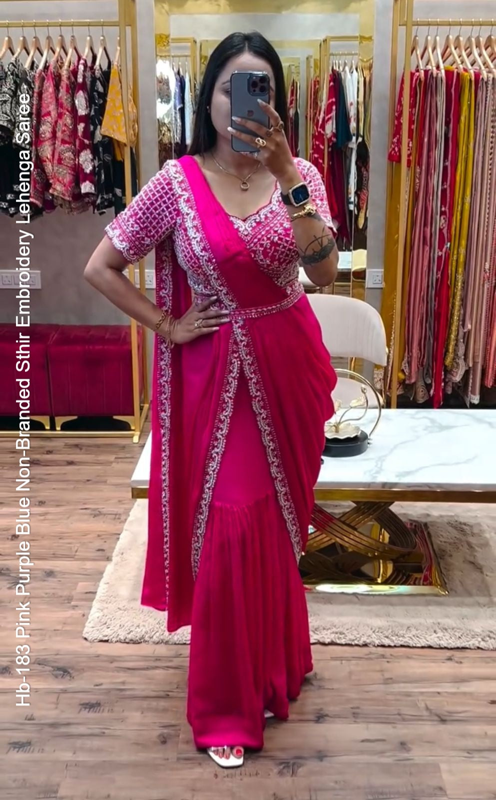Hb-183 Pink Purple Blue Non-Branded Sthir Embroidery Lehenga Saree