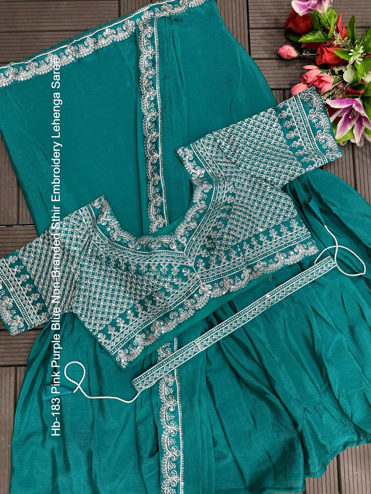 Hb-183 Pink Purple Blue Non-Branded Sthir Embroidery Lehenga Saree