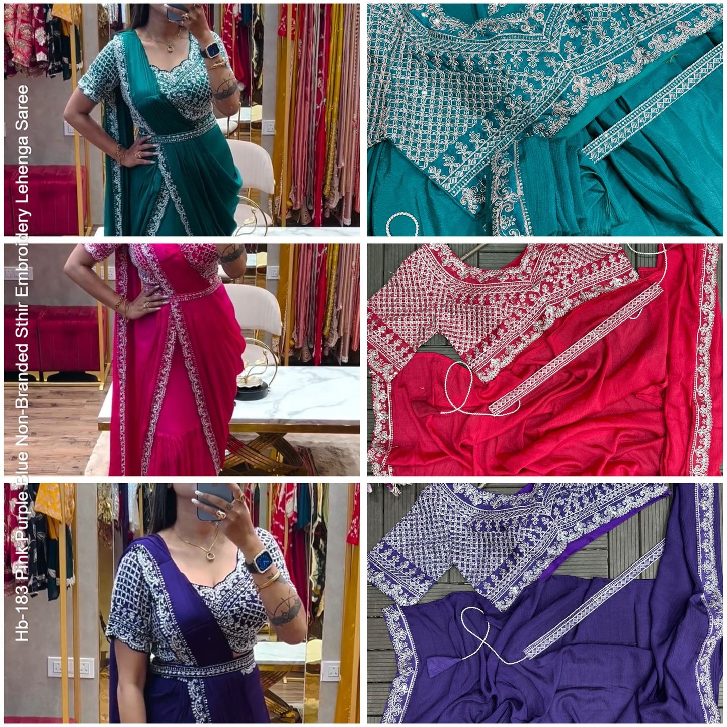 Hb-183 Pink Purple Blue Non-Branded Sthir Embroidery Lehenga Saree