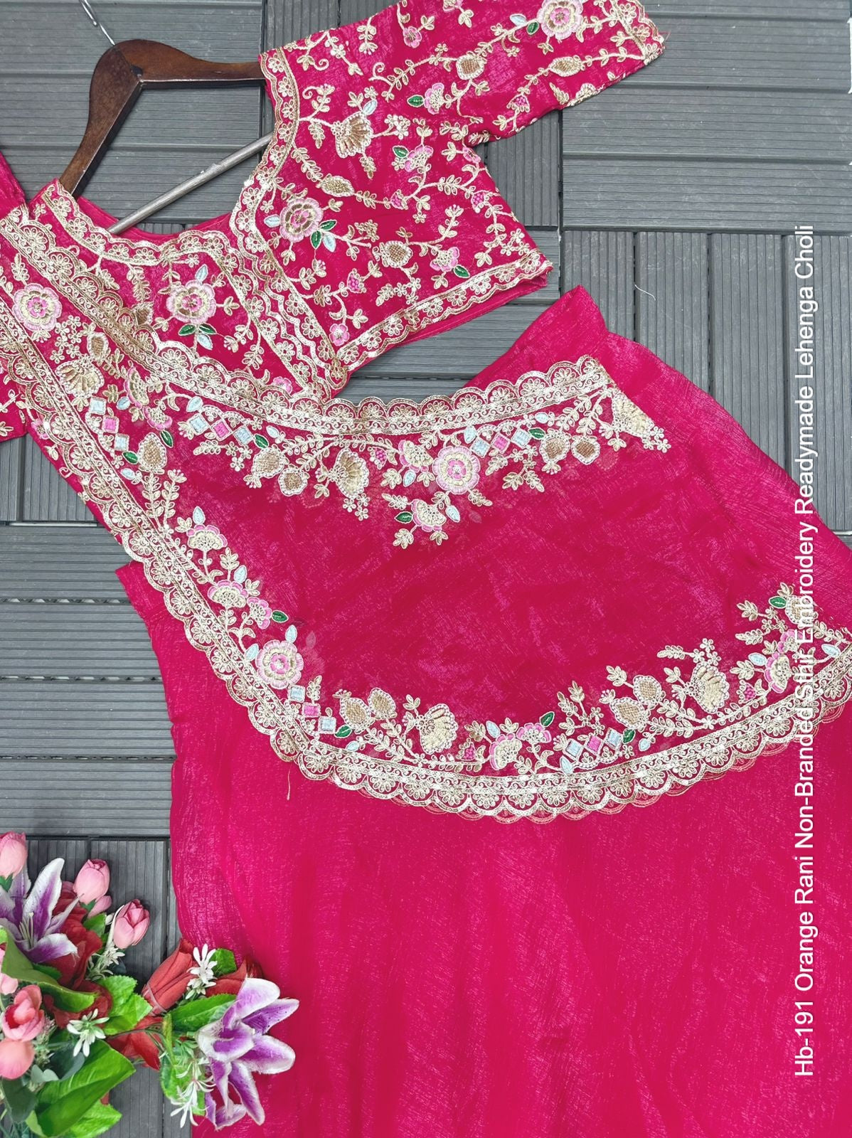 Hb-191 Orange Rani Non-Branded Sthir Embroidery Readymade Lehenga Choli