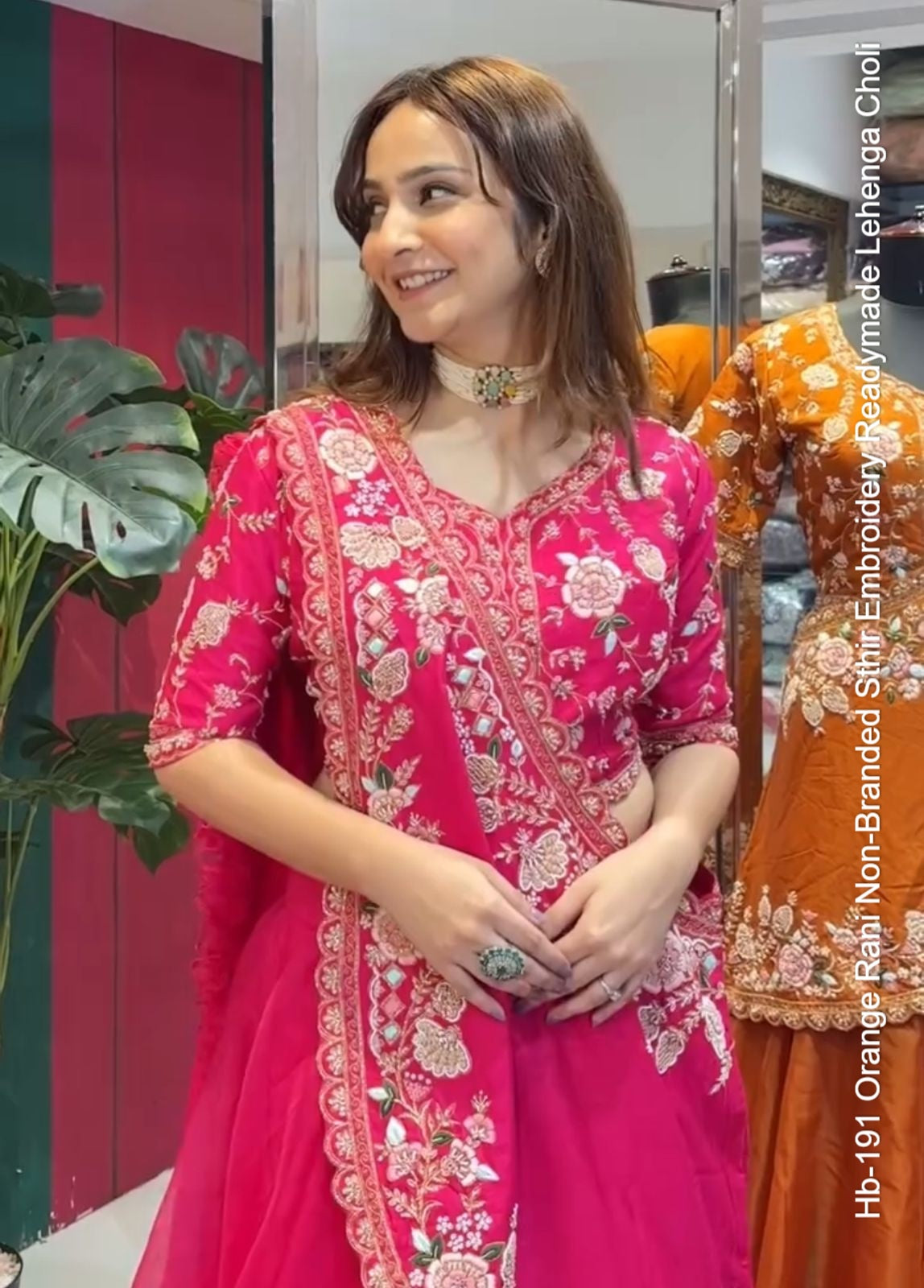 Hb-191 Orange Rani Non-Branded Sthir Embroidery Readymade Lehenga Choli