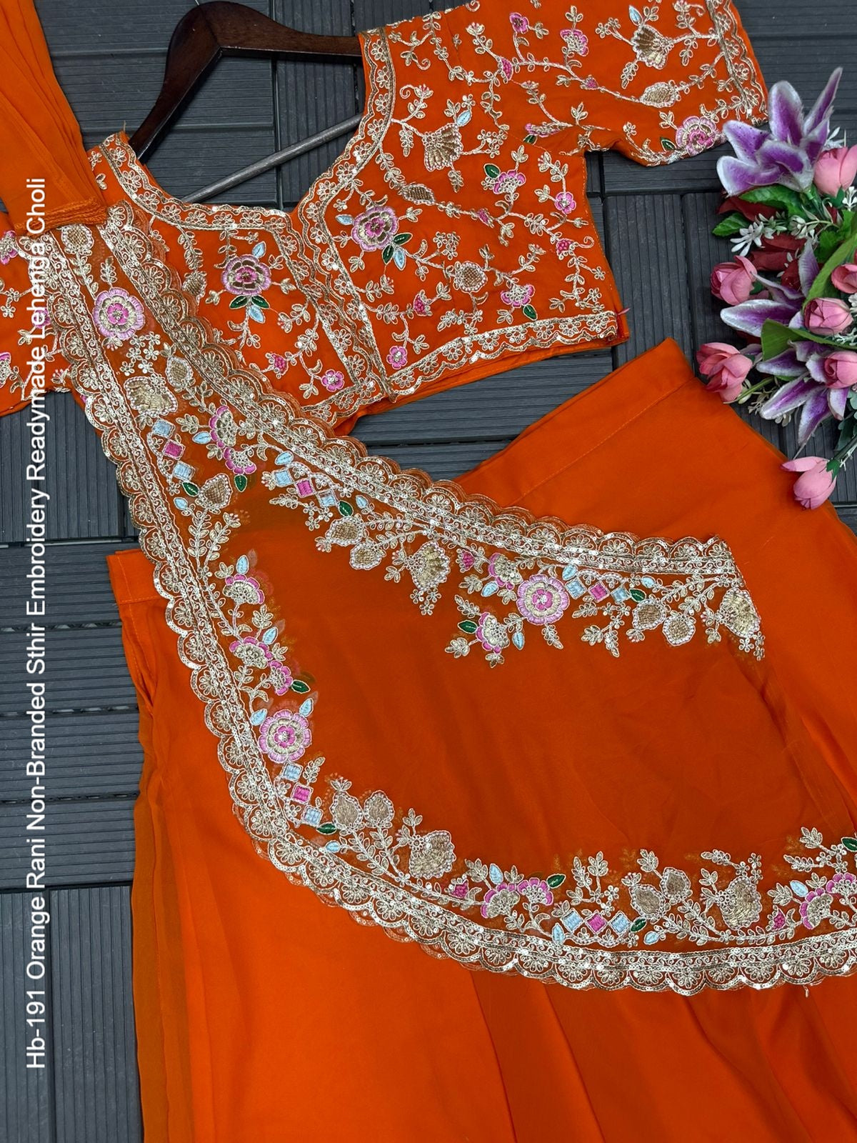 Hb-191 Orange Rani Non-Branded Sthir Embroidery Readymade Lehenga Choli