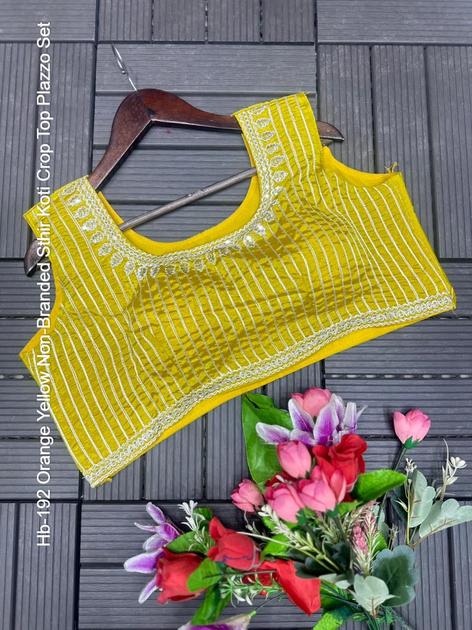 Hb-192 Orange Yellow Non-Branded Sthir Koti Crop Top Plazzo Set