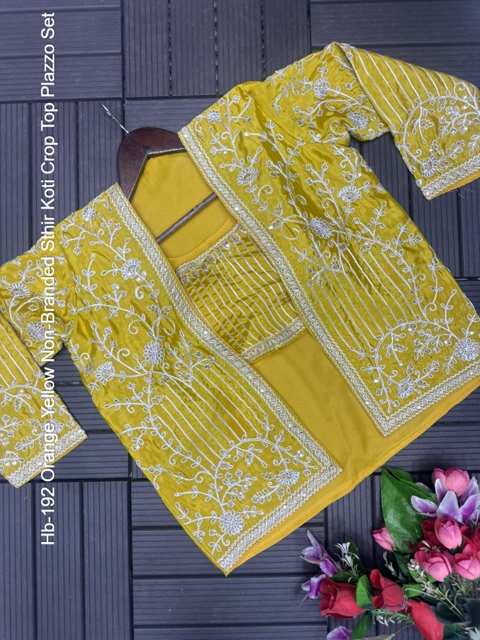 Hb-192 Orange Yellow Non-Branded Sthir Koti Crop Top Plazzo Set