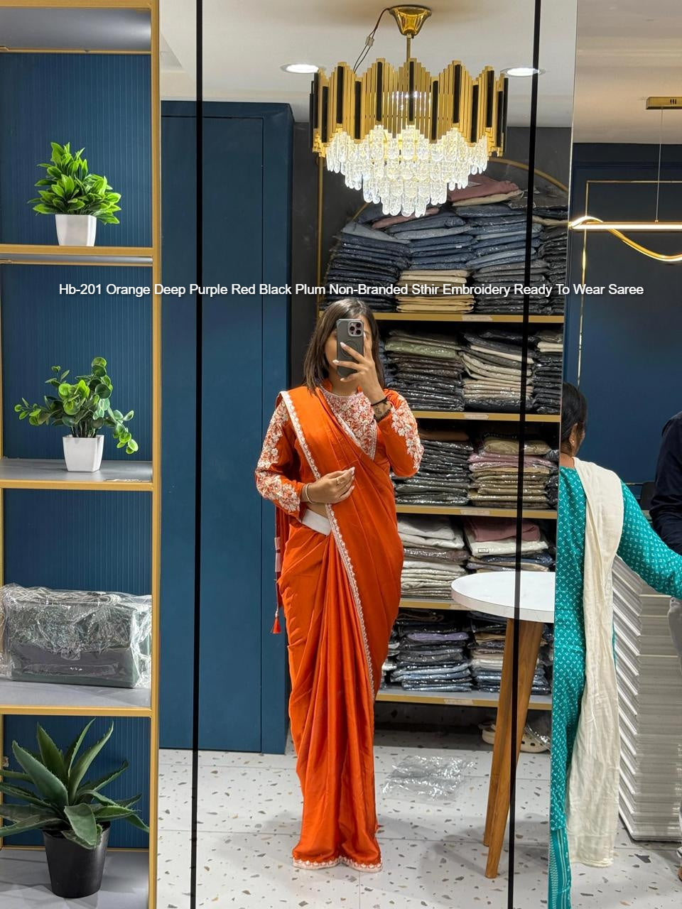 Hb-201 Orange Deep Purple Red Black Plum Non-Branded Sthir Embroidery Ready To Wear Saree
