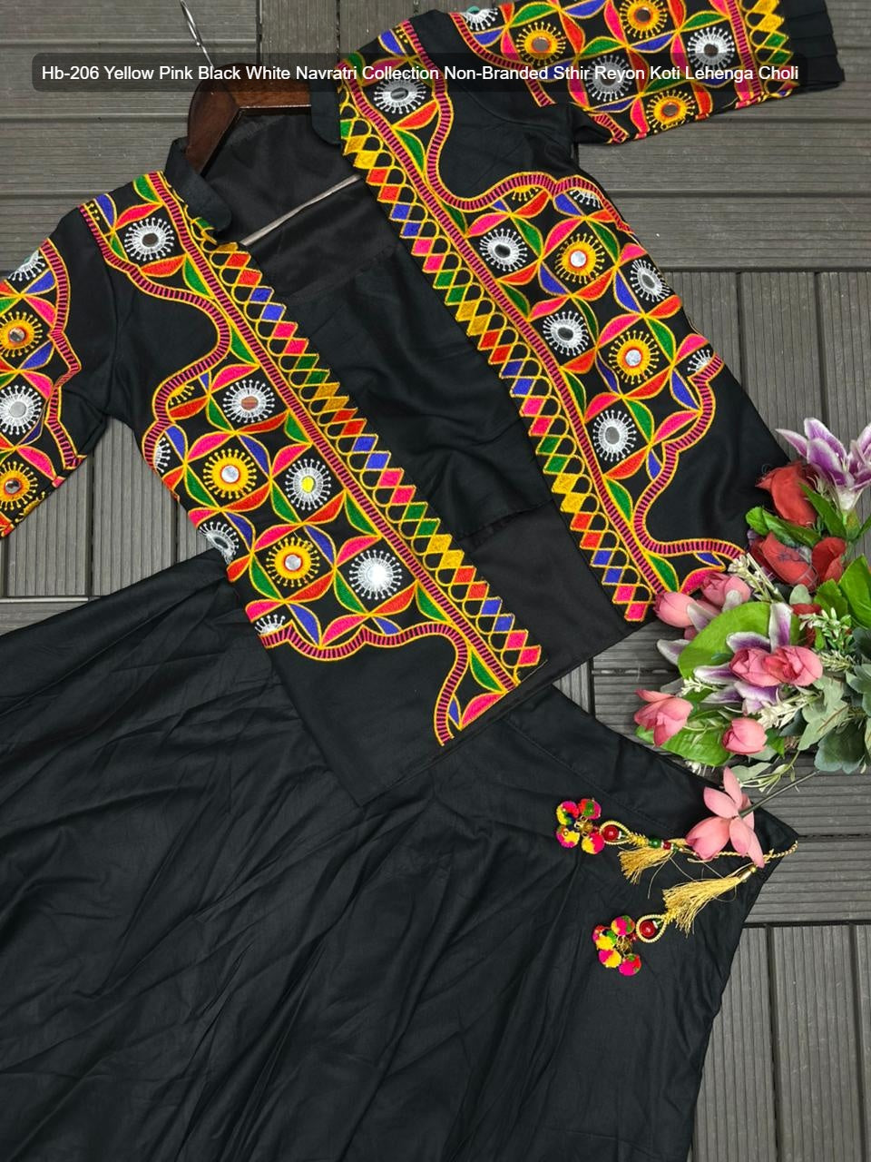 Hb-206 Yellow Pink Black White Navratri Collection Non-Branded Sthir Reyon Koti Lehenga Choli