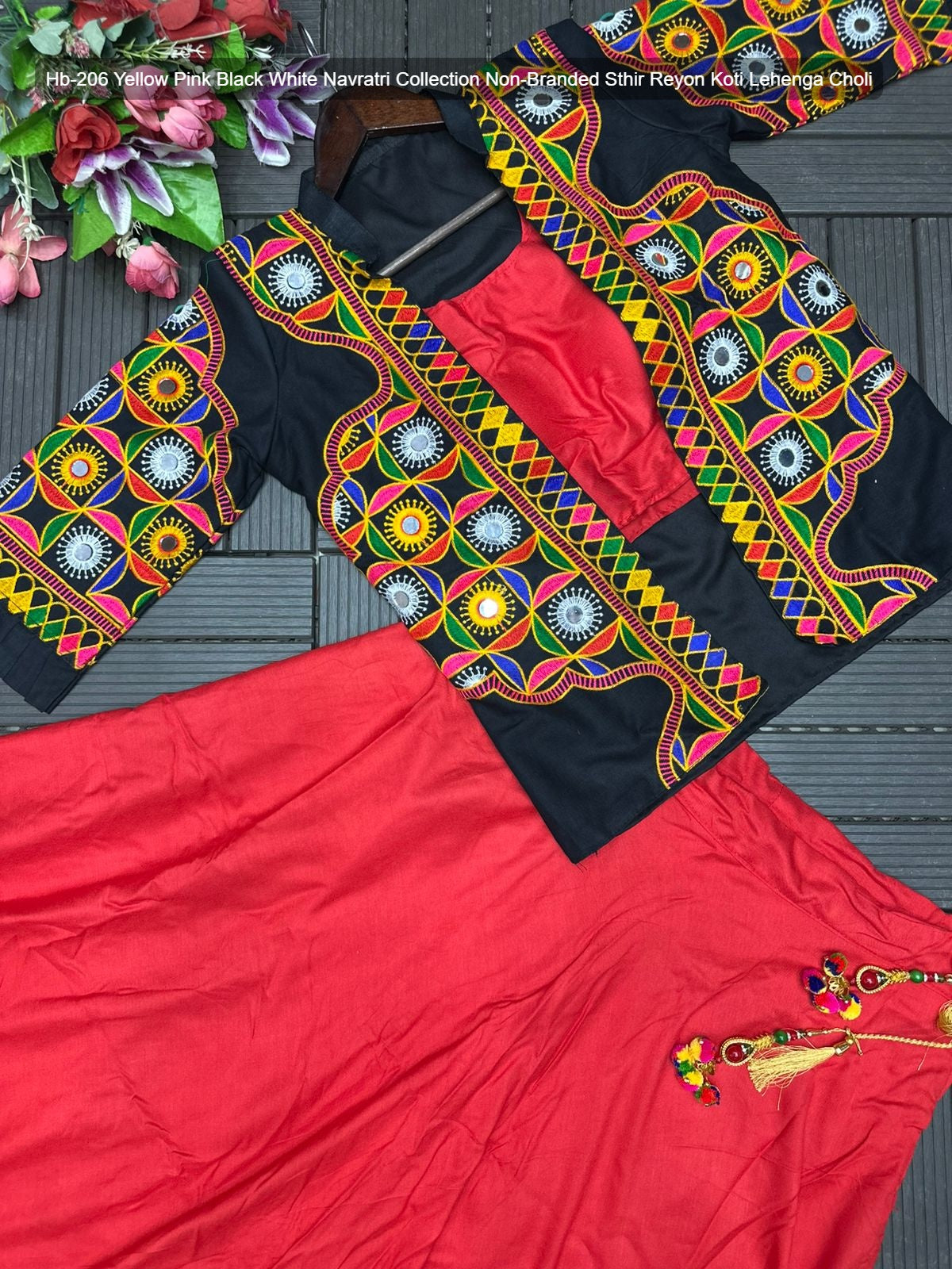 Hb-206 Yellow Pink Black White Navratri Collection Non-Branded Sthir Reyon Koti Lehenga Choli