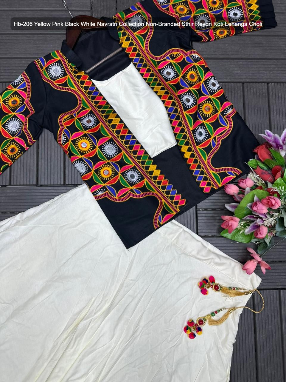 Hb-206 Yellow Pink Black White Navratri Collection Non-Branded Sthir Reyon Koti Lehenga Choli