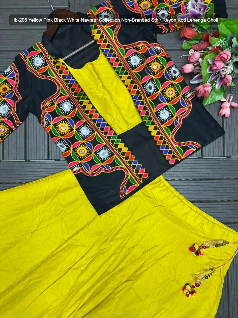 Hb-206 Yellow Pink Black White Navratri Collection Non-Branded Sthir Reyon Koti Lehenga Choli