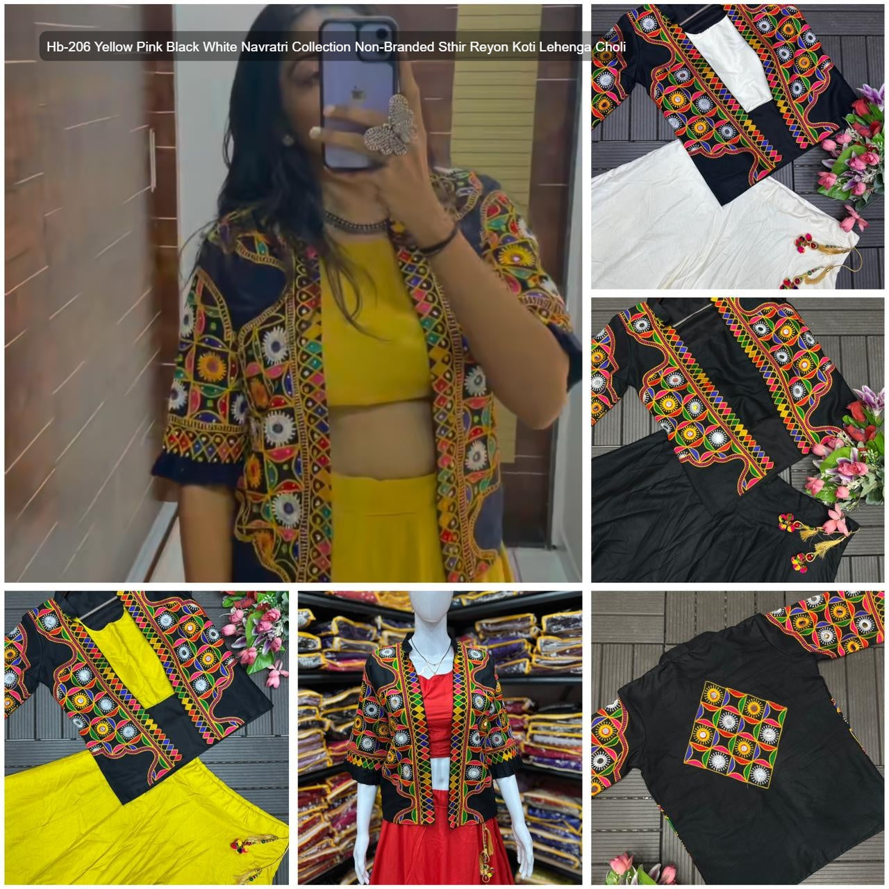 Hb-206 Yellow Pink Black White Navratri Collection Non-Branded Sthir Reyon Koti Lehenga Choli