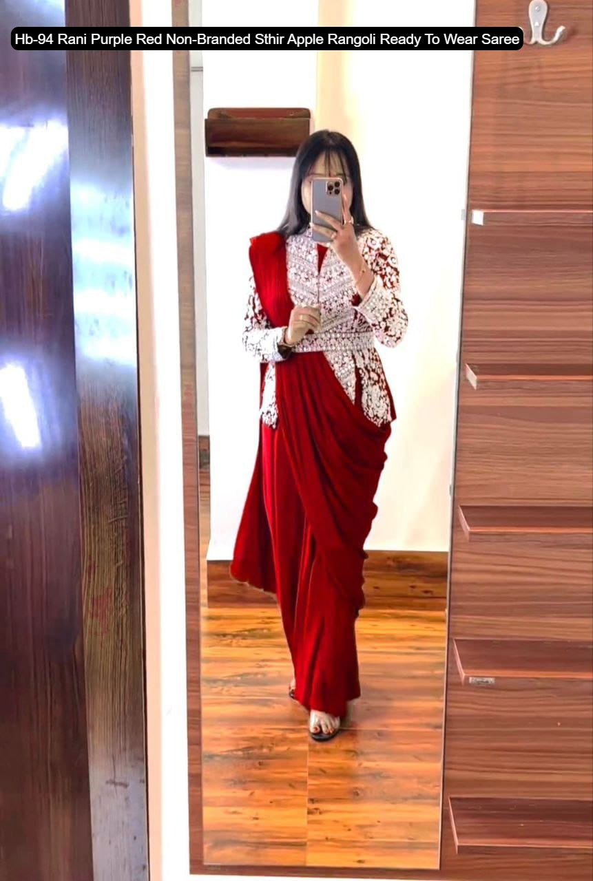 Hb-94 Rani Purple Red Non-Branded Sthir Apple Rangoli Ready To Wear Saree