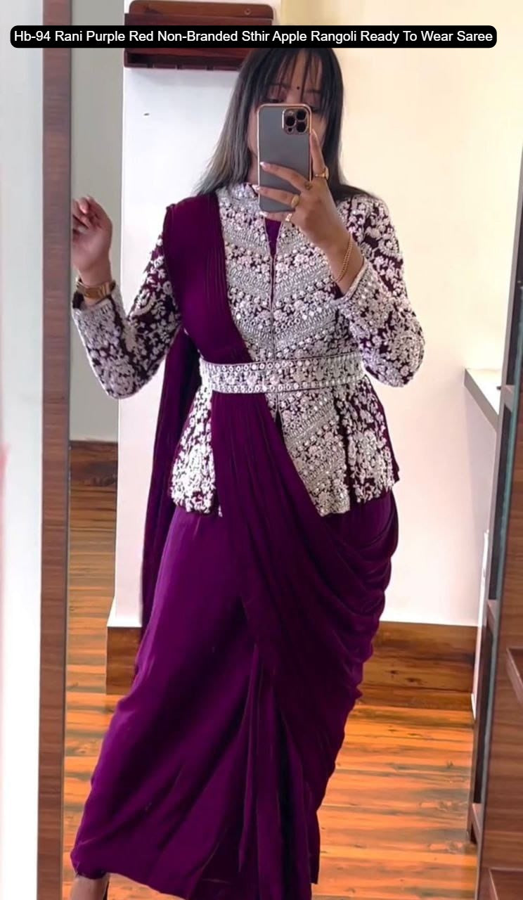 Hb-94 Rani Purple Red Non-Branded Sthir Apple Rangoli Ready To Wear Saree