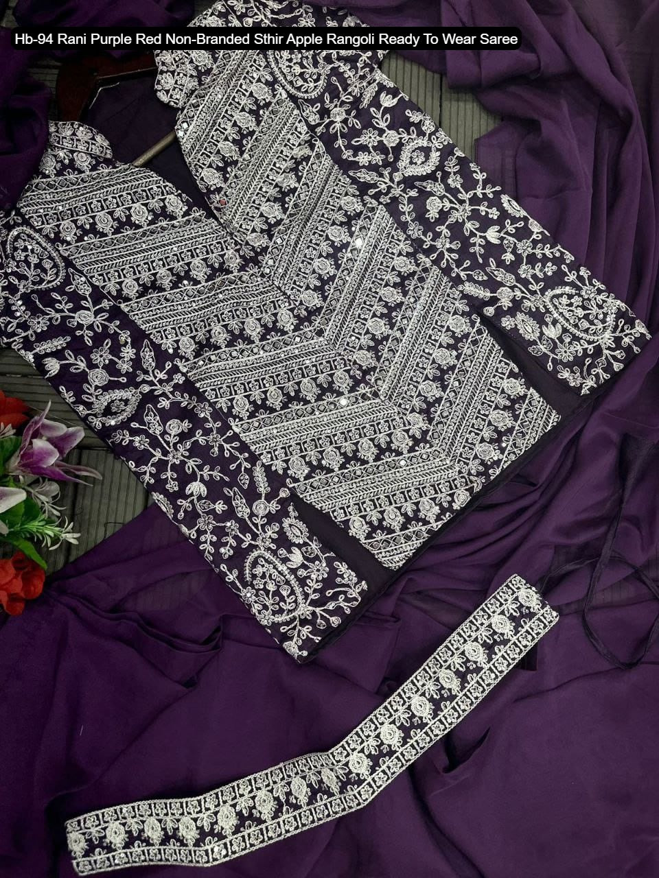Hb-94 Rani Purple Red Non-Branded Sthir Apple Rangoli Ready To Wear Saree