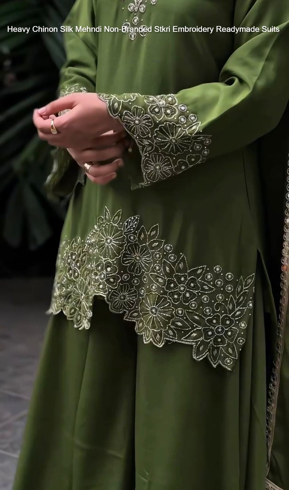 Heavy Chinon Silk Mehndi Non-Branded Stkri Embroidery Readymade Suits