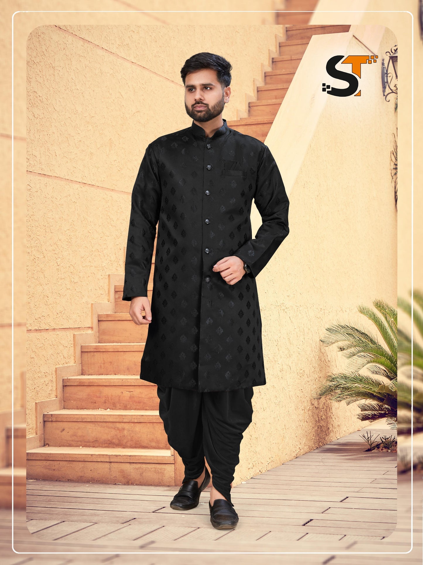 Heavy Jacquard Salas Dhoti Mens Kurta