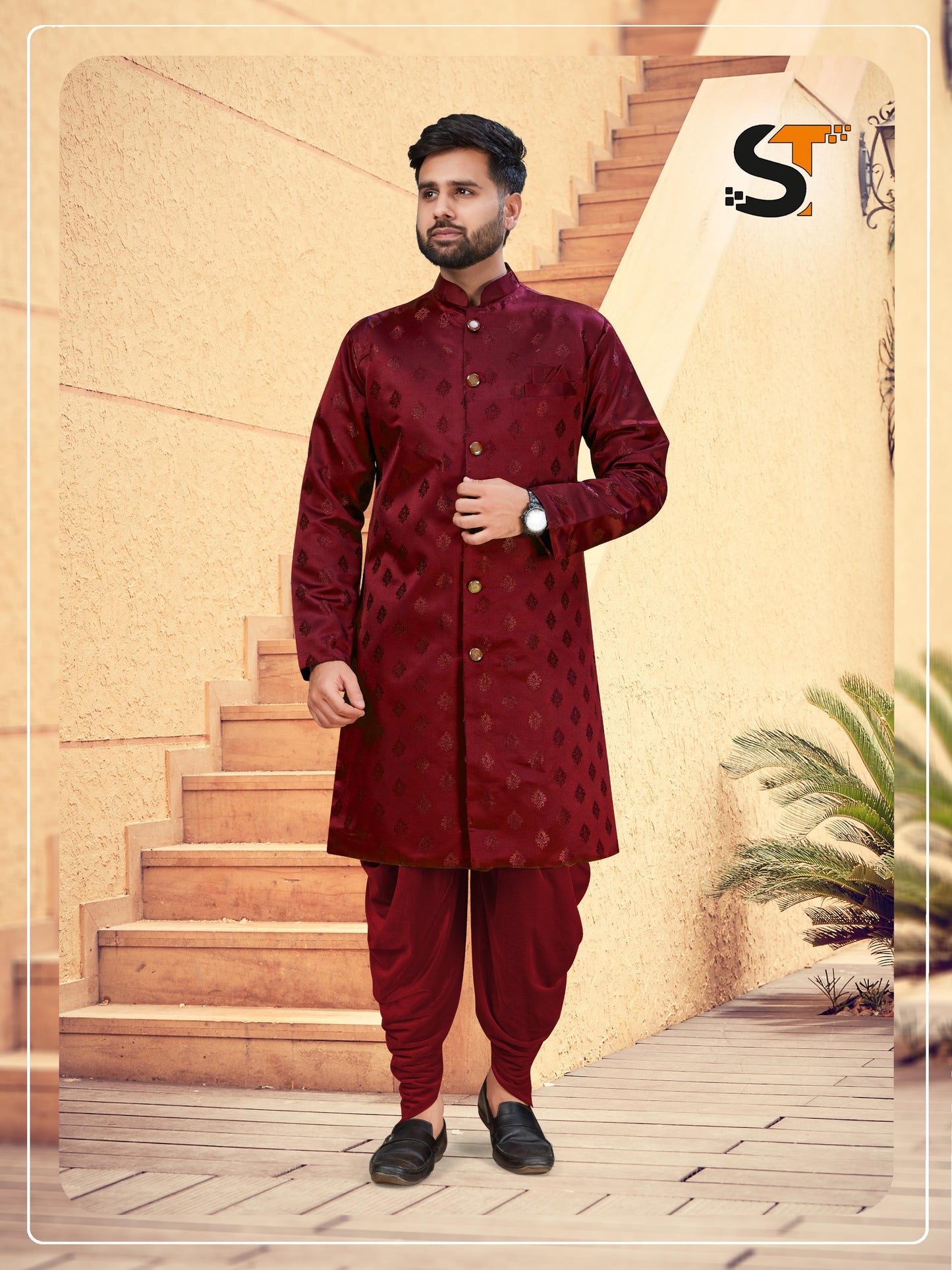 Heavy Jacquard Salas Dhoti Mens Kurta