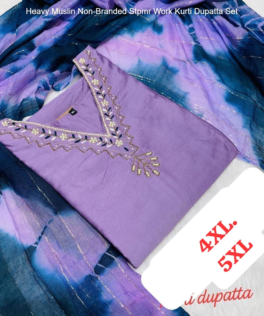 Heavy Muslin Non-Branded Stpmr Work Kurti Dupatta Set