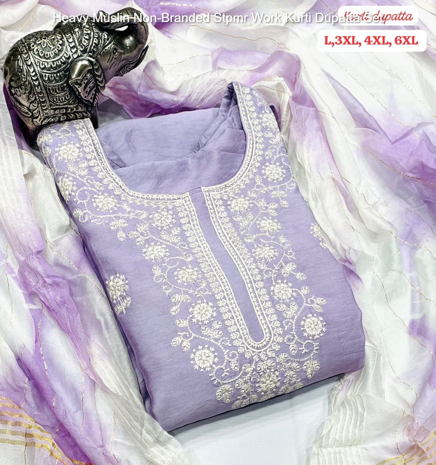 Heavy Muslin Non-Branded Stpmr Work Kurti Dupatta Set