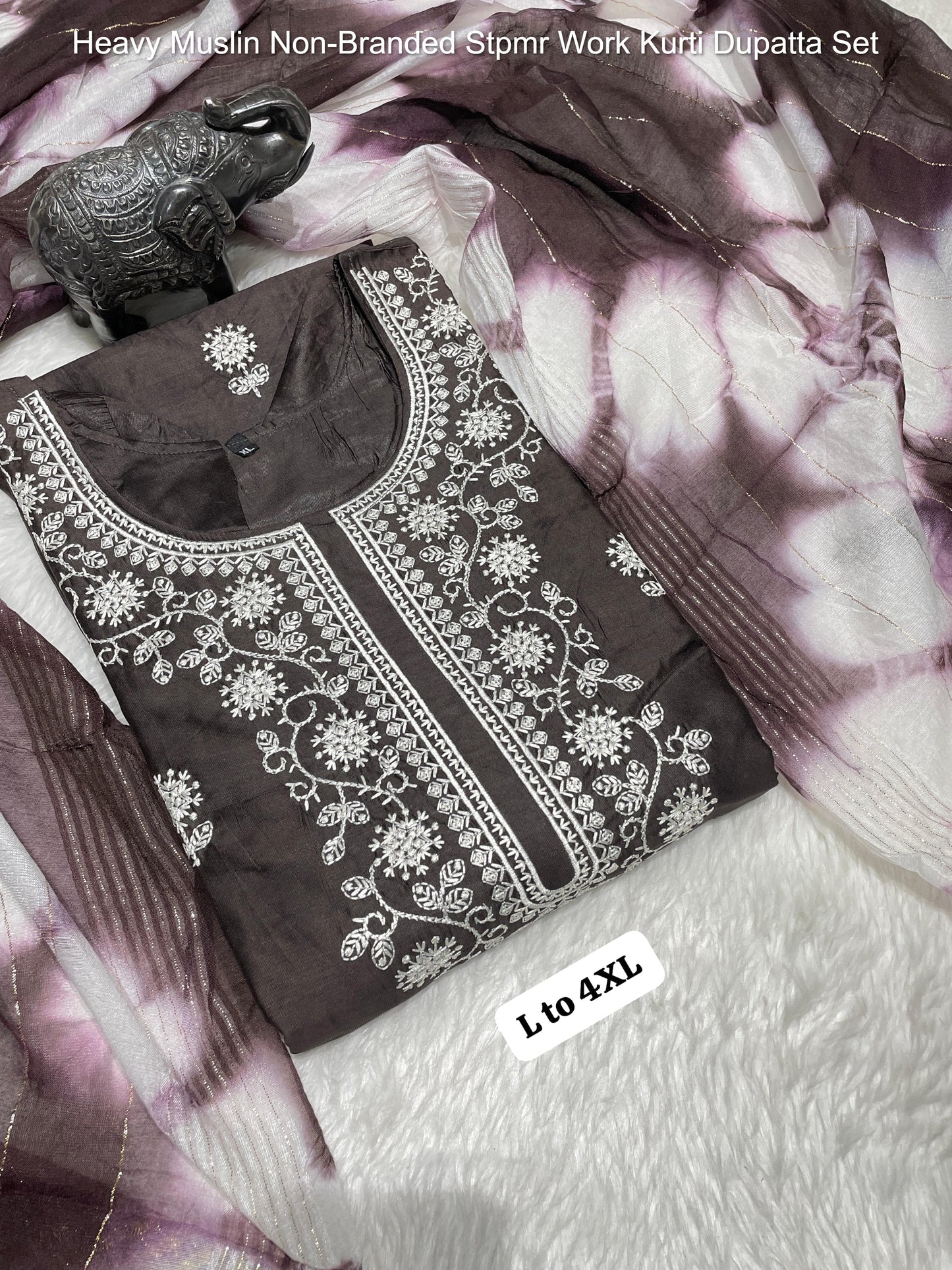 Heavy Muslin Non-Branded Stpmr Work Kurti Dupatta Set