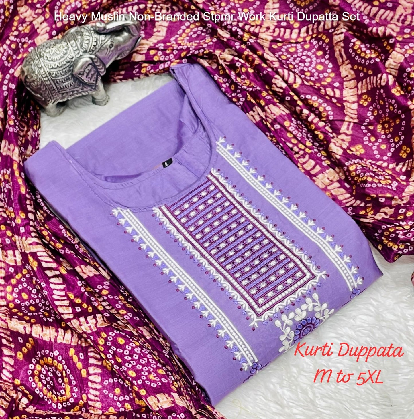 Heavy Muslin Non-Branded Stpmr Work Kurti Dupatta Set