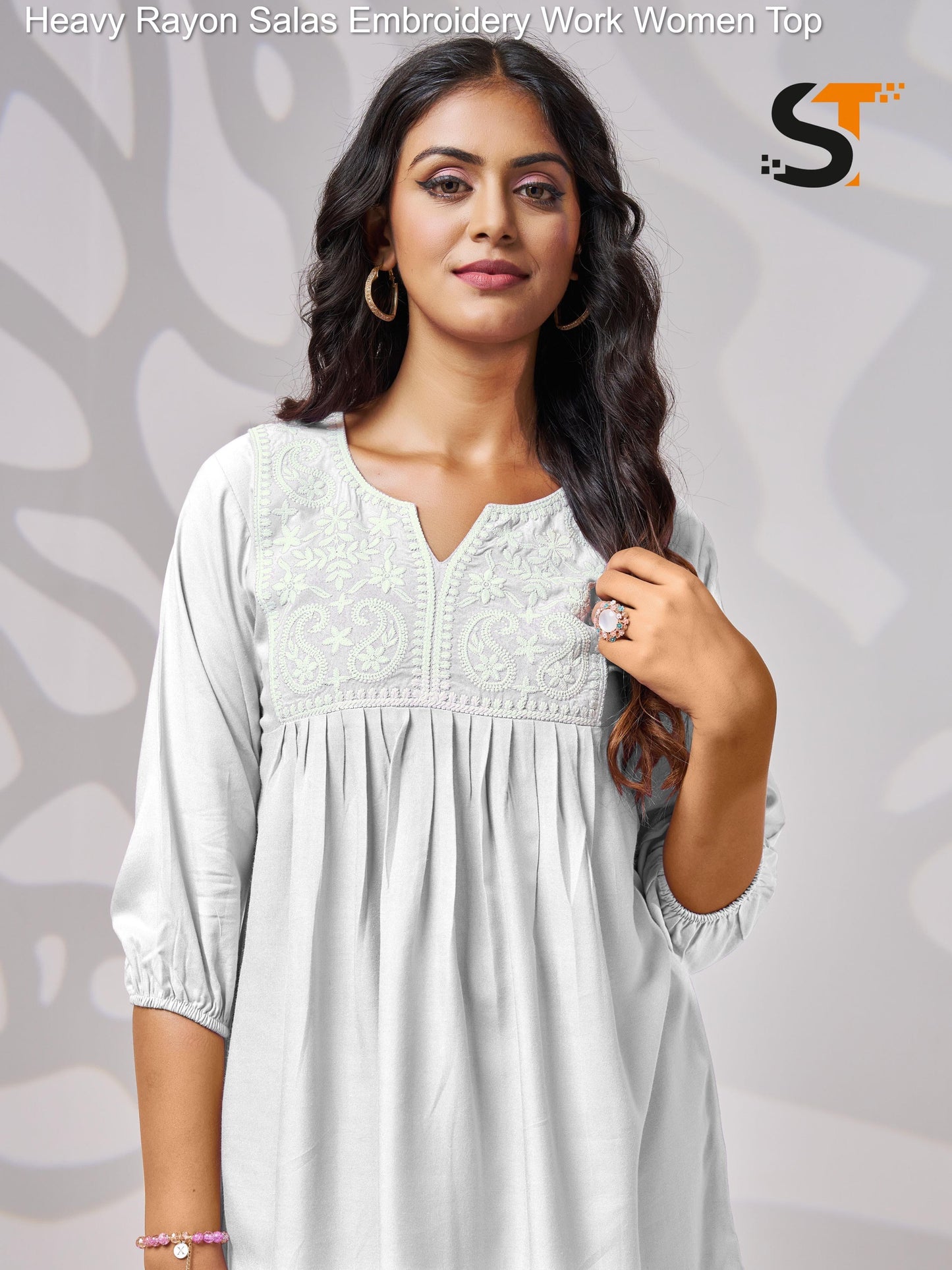 Heavy Rayon Salas Embroidery Work Women Top