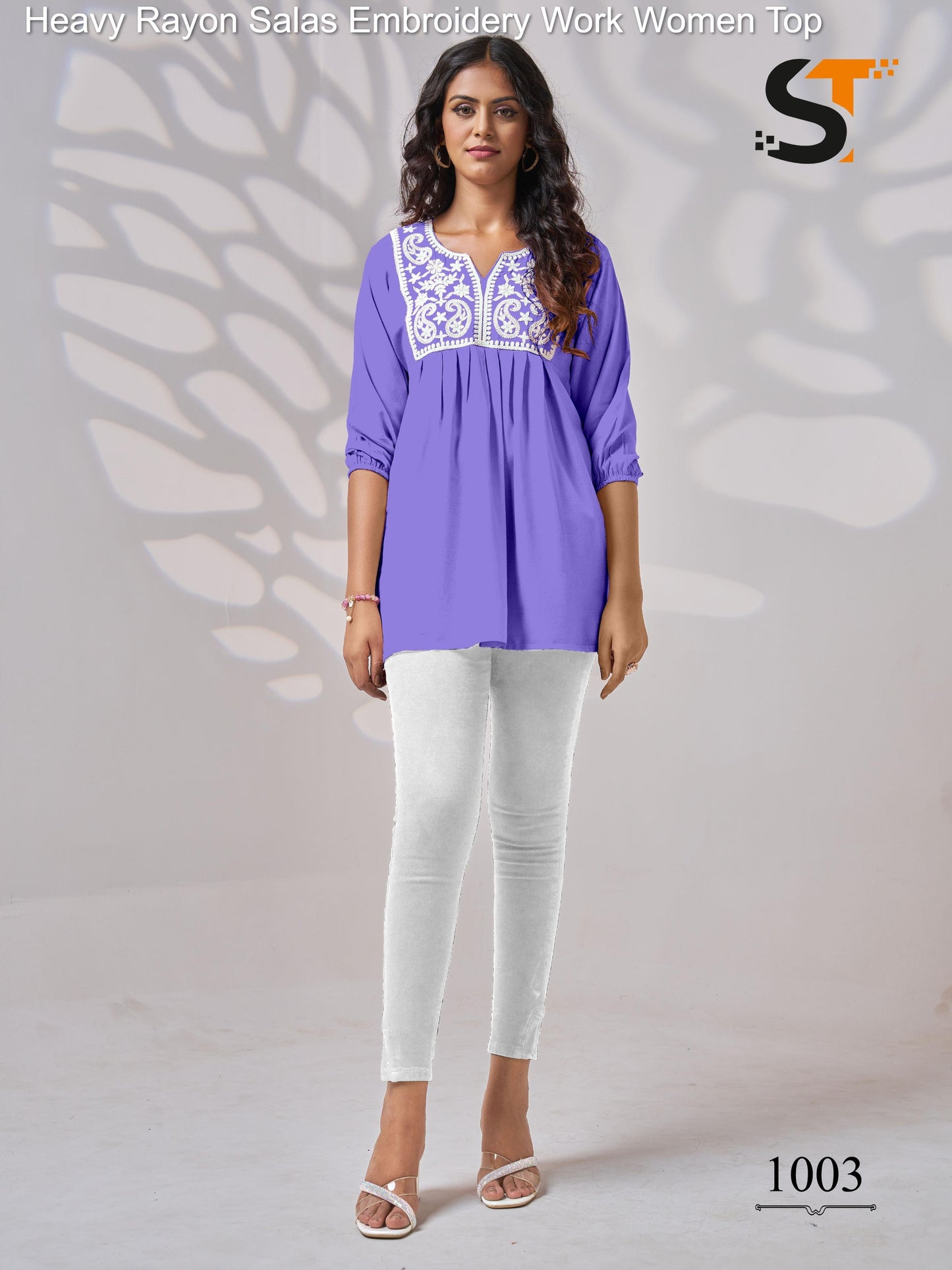 Heavy Rayon Salas Embroidery Work Women Top