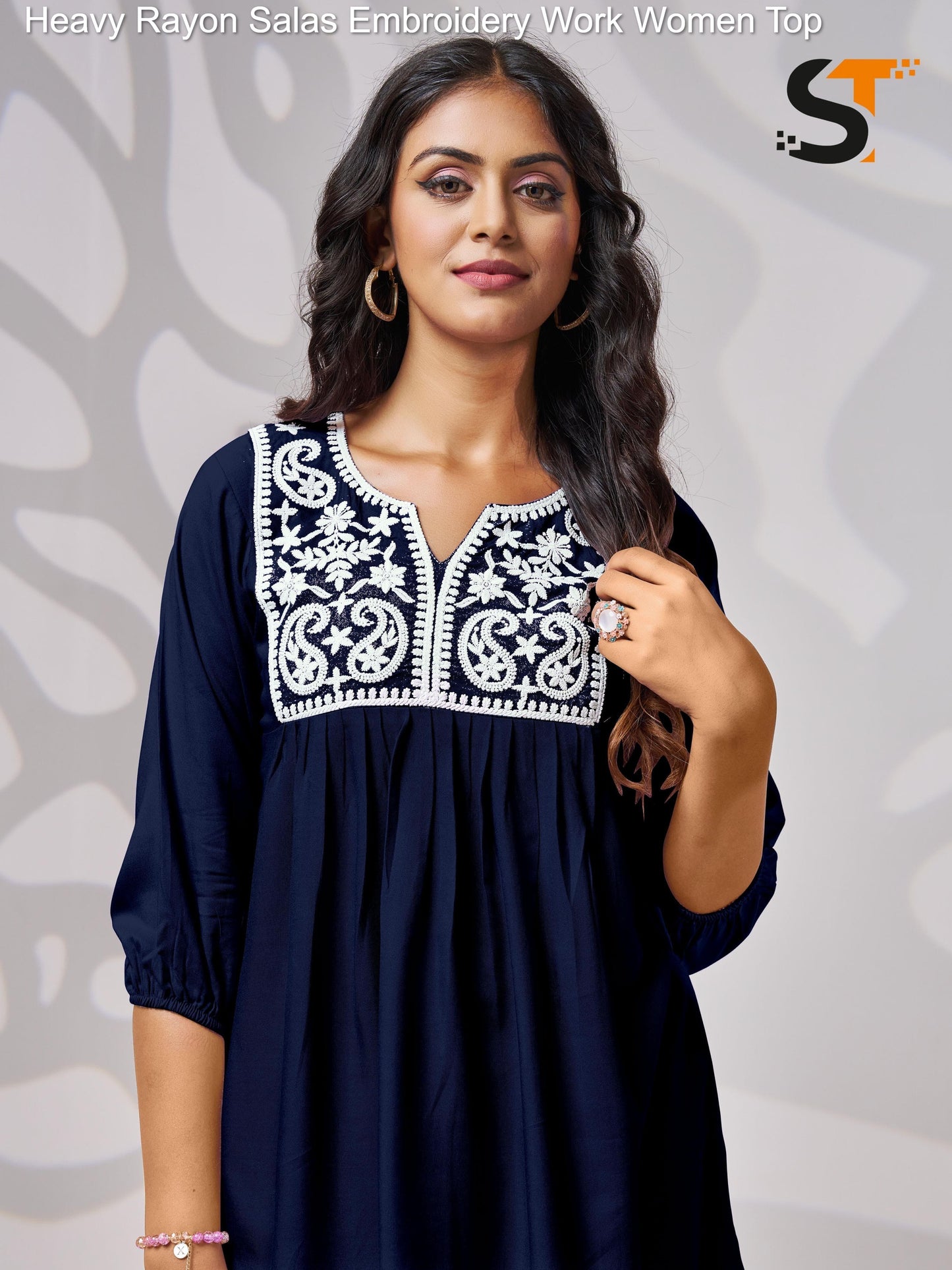 Heavy Rayon Salas Embroidery Work Women Top