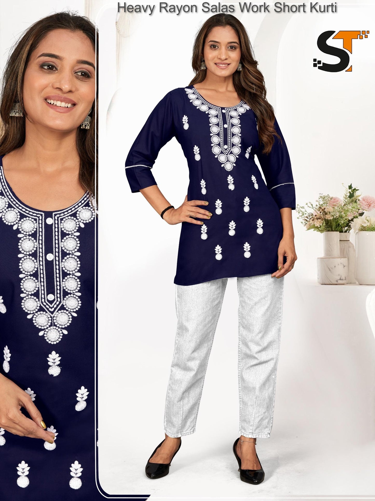 Heavy Rayon Salas Work Short Kurti
